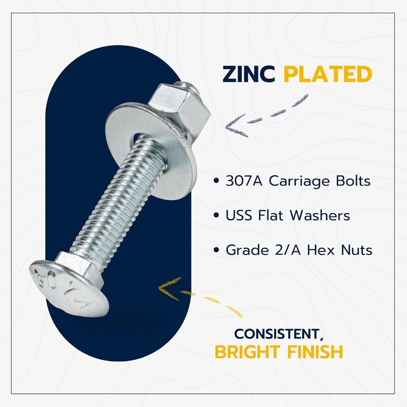 MAKERS BOLT 1/2" x 3" (25 Pack) Zinc Carriage Bolt Kit, Grade 307A by - Image 3